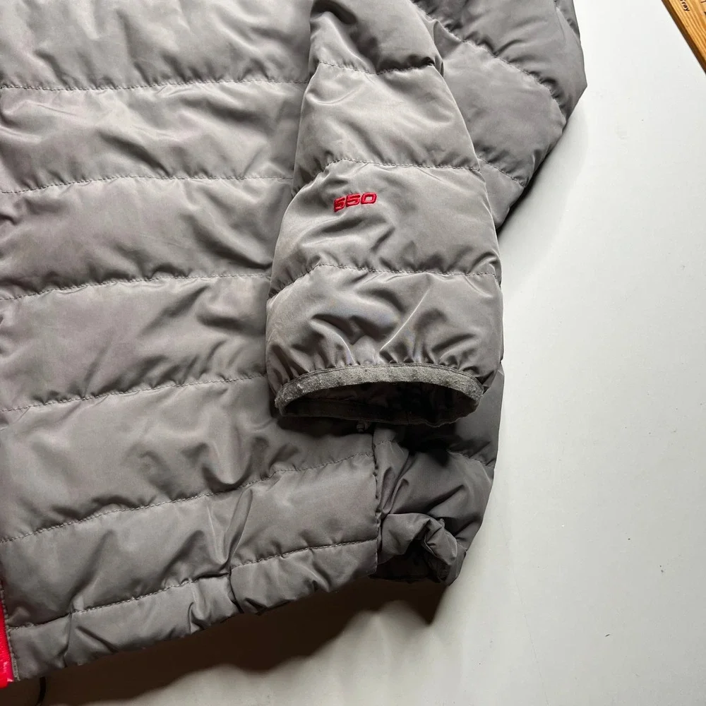 The North Face Mens 550 Down Puffer Jacket Grey Red Full Zip XL Regular